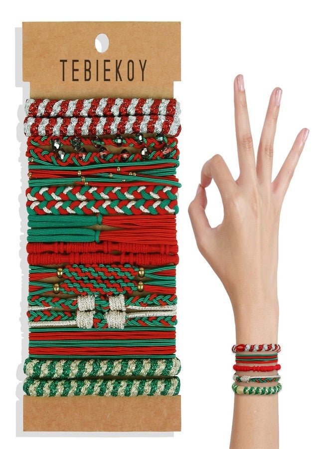 TEBIEKOY 20 Pcs Christmas Hair Ties Elastic Boho Hair Tie Bracelets for Women Non Damage Hair Bands for Thick Thin Hair Cute Braided Hair Ties for Ponytail Holders Christmas Gifts - Image 1